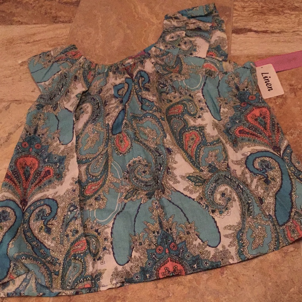Sunny Leigh turquoise floral/paisley 100% Linen